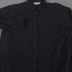 Old Navy Shirt Womens Small Black The Boyfriend Linen-Blend Loose Button-Down
